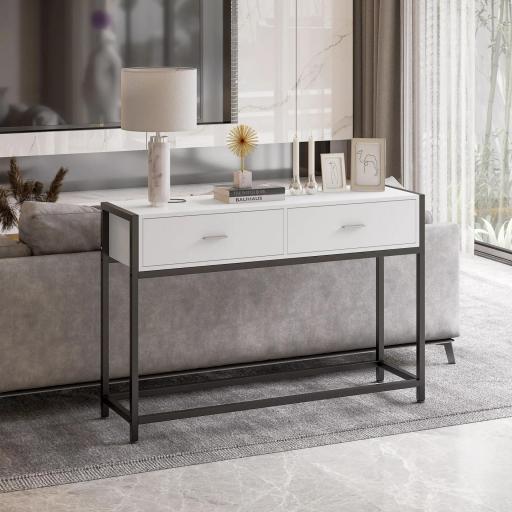 Mesa de Entrada con 2 Cajones y Pies Ajustables Estilo Moderno para Pasillo Salón 120x34x81 cm Blanco y Negro [4]