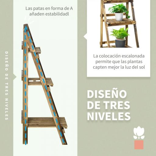 Soporte para Plantas de Madera de 3 Niveles Estantería para Plantas Plegable Soporte para Macetas 40x37x93 cm Natural [2]