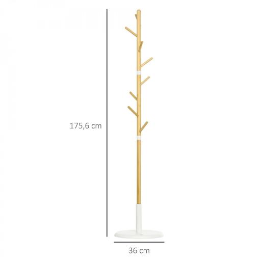 Perchero de Pasillo Moderno con 8 Ganchos para Ropas Bolsas Perchero de Árbol para Entrada Ø37,8x175,6 cm Natural [1]
