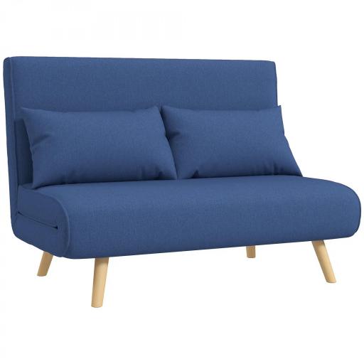 Sofá Cama de 2 Plazas Tapizado en Lino con Respaldo Ajustable en 5 Posiciones y 2 Almohadas 120x75x85 cm Azul Oscuro [8]