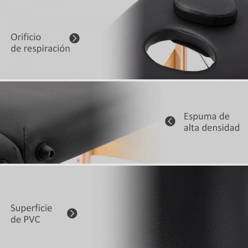 Camilla de Masaje Plegable con Marco de Madera con Altura Regulable y Bolsa de Transporte 186x60x58-81 cm Negro [6]