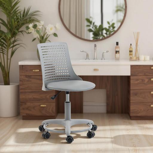 Silla de Escritorio sin Brazos Silla de Oficina Giratoria con Respaldo Hueco Altura Ajustable Gris [7]