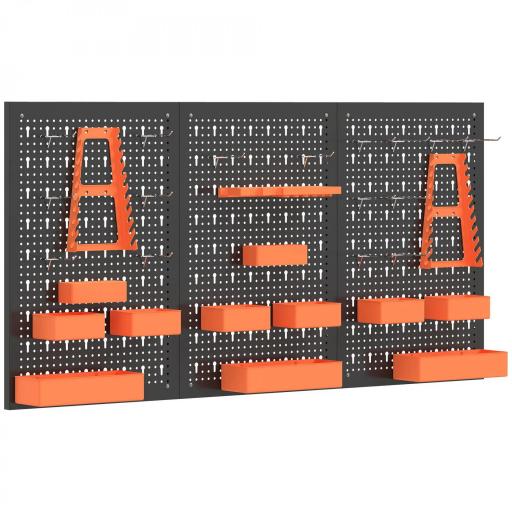 Organizador de Herramientas de Pared de 33 Piezas 120x60 cm con Ganchos Contenedores y Estantes Negro y Naranja [8]