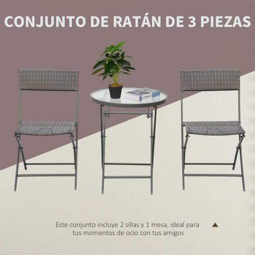Conjunto de Muebles de Jardín con Sillas Plegables y Mesa de Vidrio para Terraza Patio Marrón [4]
