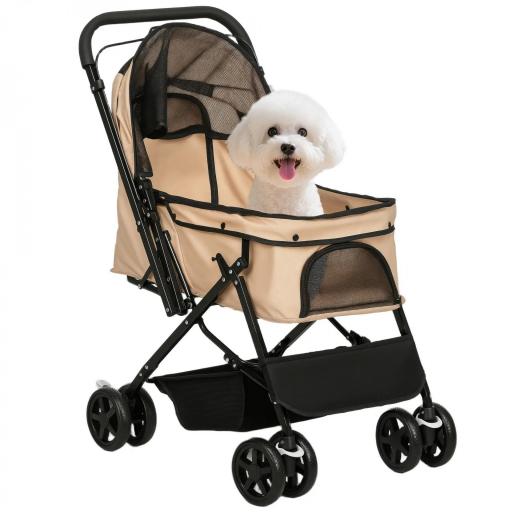 Carrito para Perros con Mango Reversible Cesta de Almacenamiento y Cuerda de Seguridad 76,5x52x95cm Marrón [8]
