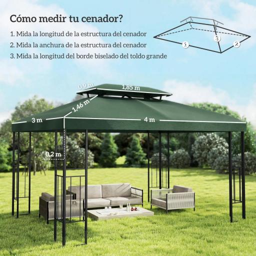 Toldo de Recambio 4x3 m con Techo Doble Orificios de Drenaje y Protección UV Solo Toldo NO Incluye Marco Verde [3]