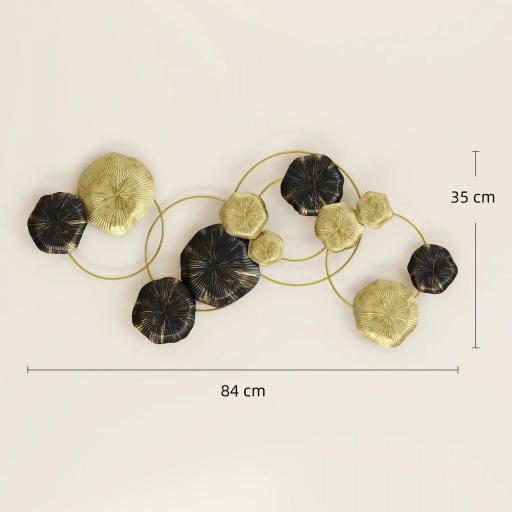 Decoración de Pared de Metal con Forma de Hoja de Loto Escultura de Pared para Decoración Hogar 84x35 cm Dorado y Negro [1]