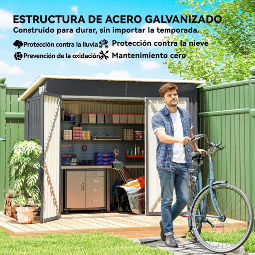 Cobertizo de Jardín Exterior 2,7 m² 234x132x185 cm con Triple Puerta Cerradura y Ranuras de Ventilación Gris [3]