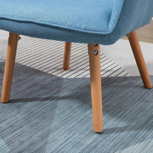 Sillón Individual con Respaldo Alto Reposabrazos Tela de Lino y Patas de Madera para Comedor Cocina 71x76x101cm Azul [5]