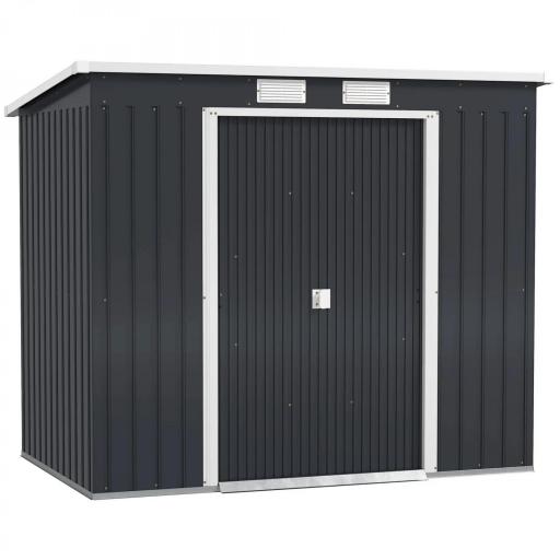 Cobertizo de Jardín Exterior 2,4 m² 213x130x172 cm con Puerta Corredera Techo Inclinado Base sin Suelo y Ventanas Gris [9]