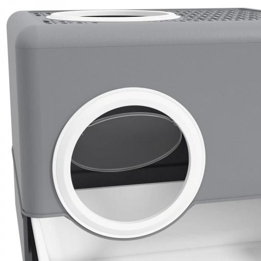 Arenero para Gatos Cubierto con Pala Bandeja Extraíble Entrada Frontal y Salida Superior 52x41x38,5 cm Gris [7]