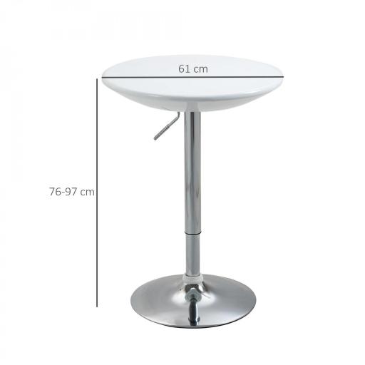 Mesa de Bar Regulable en Altura Giratoria 360º con Base Redonda Mesa Alta de Acero Moderna para Cocina Comedor Cafetería 61x61x76-97 cm Blanco [1]