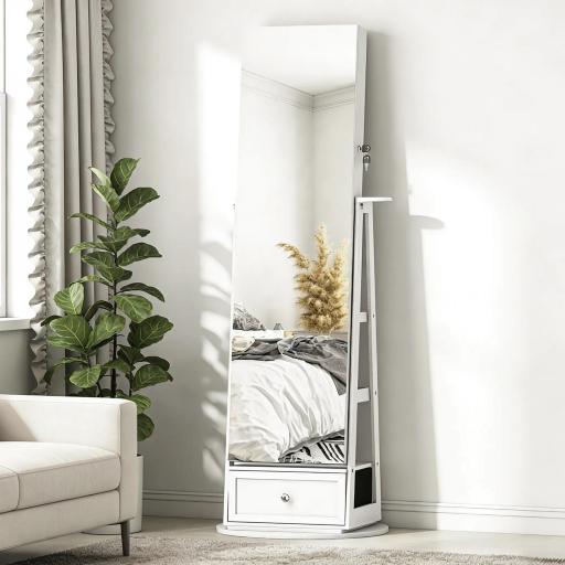 Espejo Joyero con Luces LED Armario Joyero con Espejo Entero Giratorio de 360° Cajón Cerradura Blanco [9]