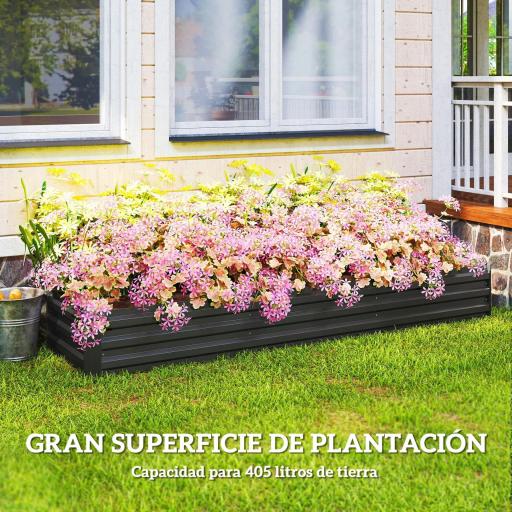 Jardinera Exterior Grande Rectangular de Acero Galvanizado Huerto Urbano con Base Abierta 240x60x30 cm Gris Oscuro [3]