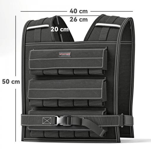 Chaleco de Lastre Ajustable 15 kg con 15 Paquetes de Peso Banda Reflectante para Entrenamiento Fuerza Jogging Negro [1]