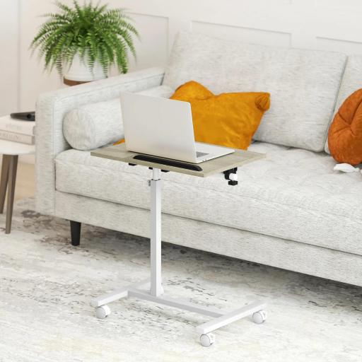Mesa Auxiliar con Ruedas Altura Ajustable Superficie Inclinable y Marco de Metal 57x40x67,5-101 cm Roble y Blanco [6]