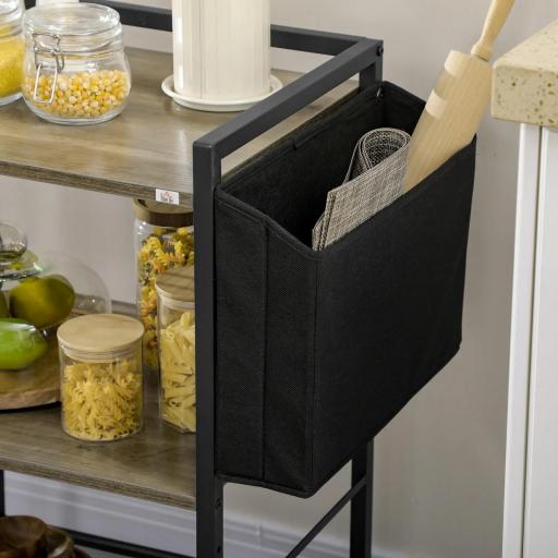 Carrito Auxiliar con Ruedas de 3 Niveles con Bolsa de Tela y 2 Ganchos para Salón Cocina Comedor 66x40x80,5 cm Gris [3]