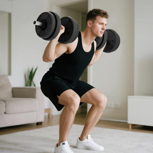 Juego de Mancuernas Ajustables 15 kg 2 en 1 con Barras Conexión y Mangos Antideslizantes para Gimnasio en Casa Negro