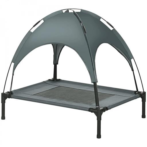 Cama Elevada para Mascotas Portátil con Toldo Extraíble Tela Transpirable al Aire Libre para Interior y Exterior 76x61x73 cm Gris [9]