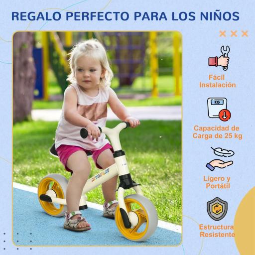 Bicicleta de Equilibrio Infantil +18 Meses con Asiento Ajustable en Altura Carga 25 kg 66,5x34x47 cm Blanco y Naranja [1]