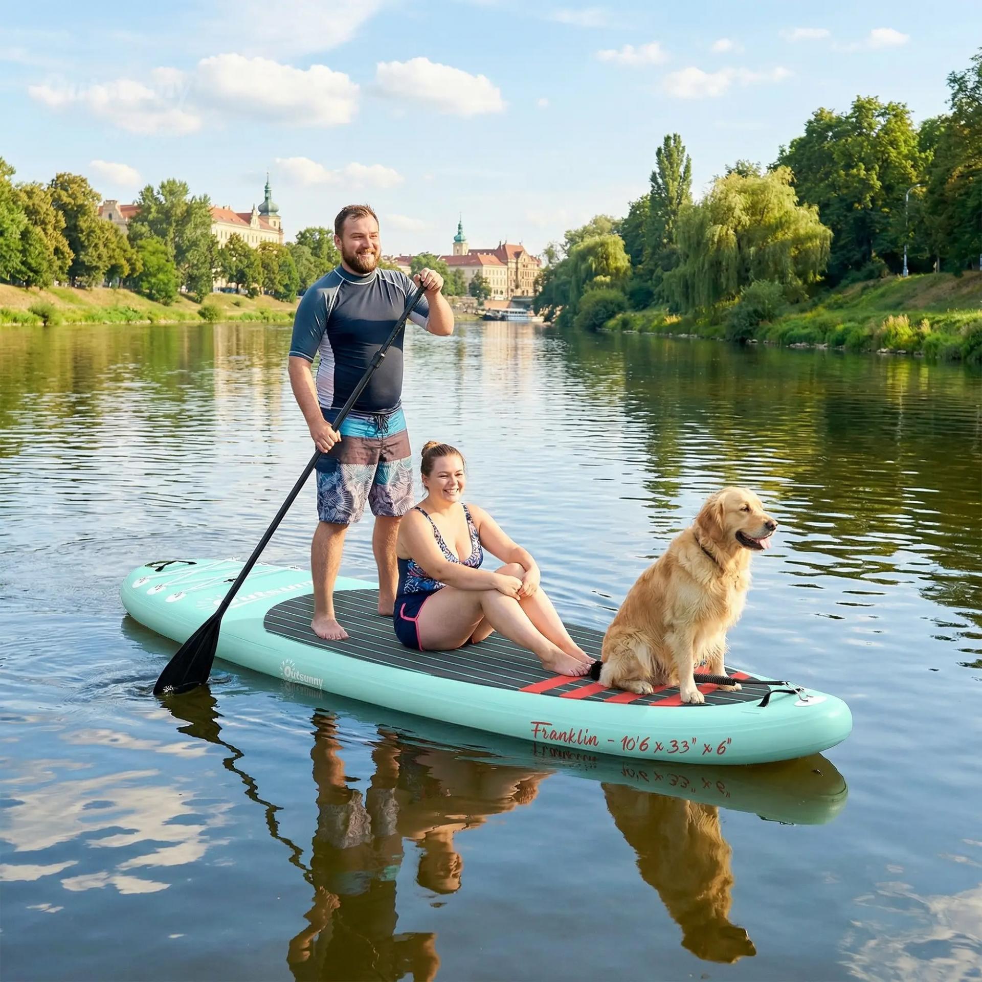 Tabla de Paddle Surf Hinchable 320 cm, con Superficie Antideslizante Remo de Aluminio Ajustable Quilla Bomba y Mochila
