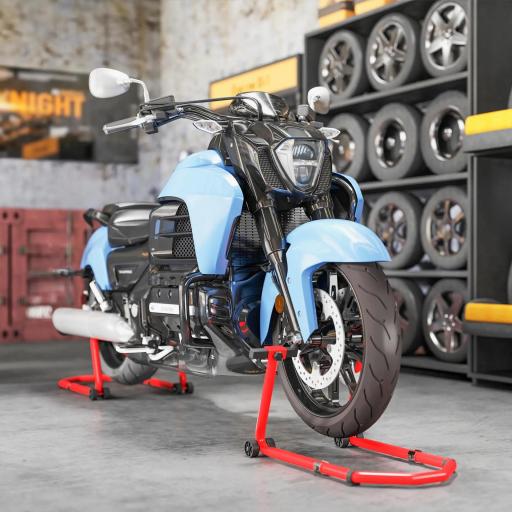 Combo de Soporte de Rueda Delantera y Trasera Motocicleta Carga 390 kg con Adaptadores de Horquillas en U y L Ruedas [6]