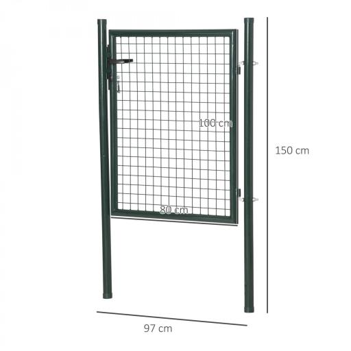 Puerta Verja de Jardín de Acero con Cerradura Manija y 3 Llaves Puerta de Valla Cerca para Exterior Patio Terraza 97x150 cm Verde [1]