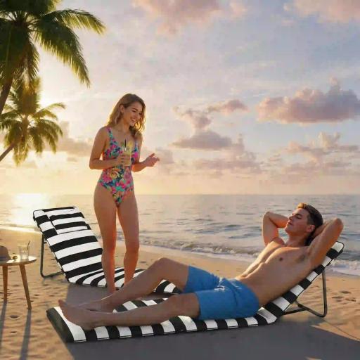 Conjunto de 2 Esterillas de Playa Plegable con Respaldo Ajustable Reposacabezas Acolchado 150x50x2 cm Gris y Blanco [7]