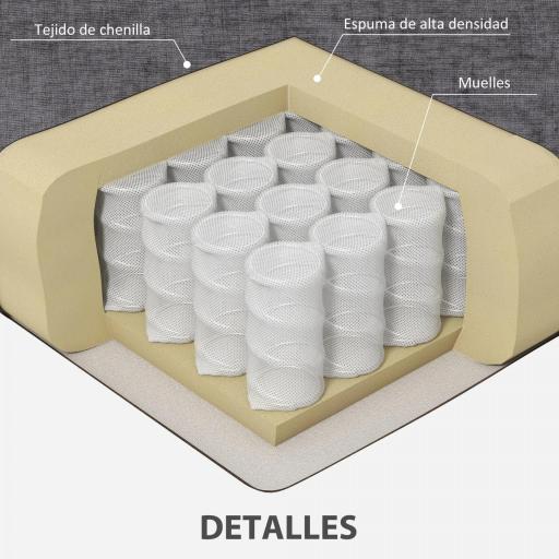 Sofá de 3 Plazas Tapizado en Chenilla Acolchado Grueso Estructura de Acero Diseño Moderno 213x82x90 cm Gris [7]