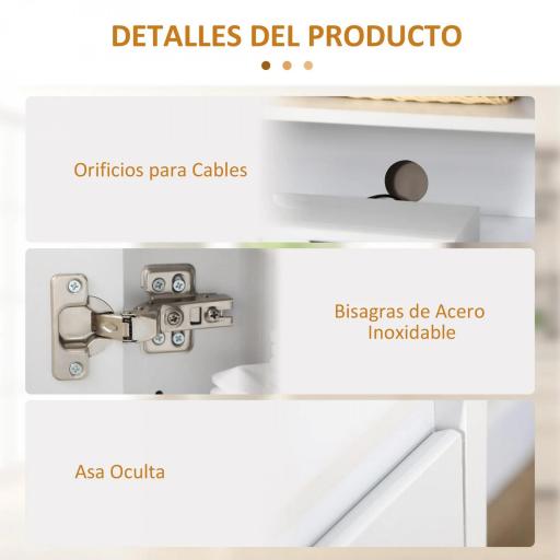 Mueble Aparador con 3 Puertas Estantes Ajustables y Cierre Suave Soporte para Televisores 120x35x85 cm Blanco [6]