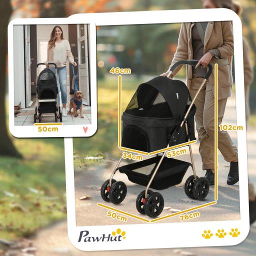 Carrito para Perros Plegable 3 en 1 con Cesta de Almacenaje Ventana de Malla y Sistema de Seguridad 76x50x102 cm Negro [2]