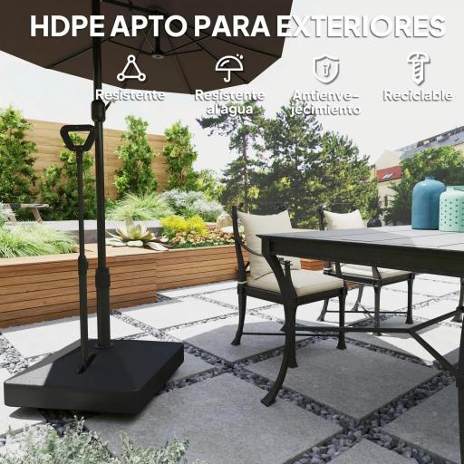 Base para Sombrilla Cuadrada con Ruedas y Asa Rellenable con Agua o Arena Soporte de HDPE 60x60x104 cm Negro [4]
