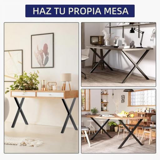 Conjunto de 2 Patas para Mesa Estilo Industrial 80x72 cm en Forma de X Patas de Muebles de Acero para Soporte con Protectores Tornillos de Montaje Incluidos Negro [6]