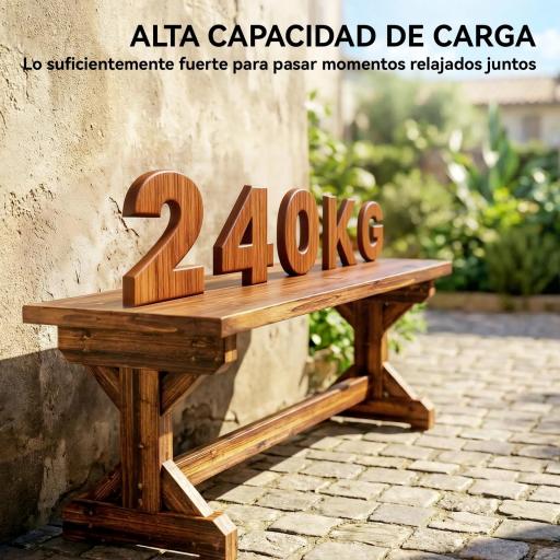 Banco de Jardín de Madera Banco Rústico Exterior de 2 Plazas con Base en Forma de X Carga 240kg 114x40x46cm Carbonizado [4]