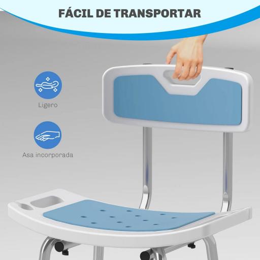 Silla Ducha Personas Mayores con Respaldo Altura Ajustable en 6 Posiciones Carga 136 kg para Ancianos y Discapacitados [3]