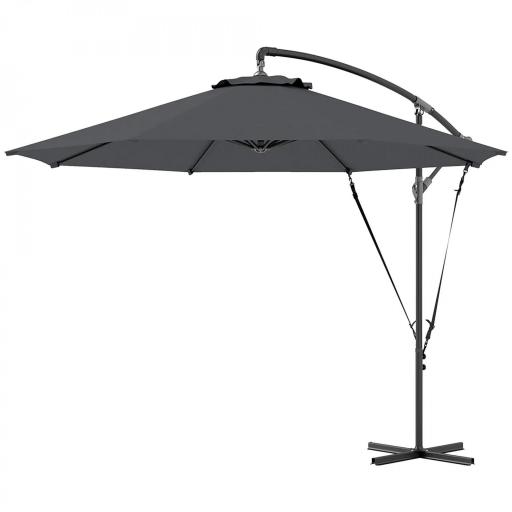 Parasol de Jardín Excéntrico Sombrilla con Funda para Sombrilla Protección UV 50+ y Base Cruzada Ø290x243 cm Gris Oscuro [7]