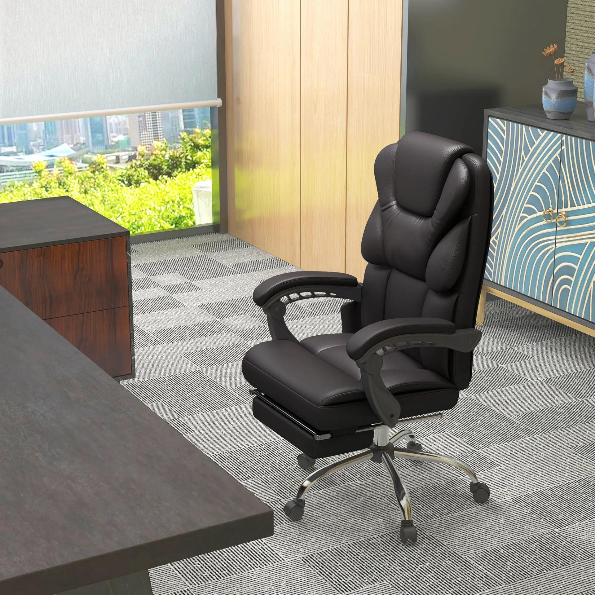Silla de Oficina con 6 Puntos de Masaje Silla de Escritorio Reclinable de PU con Control Remoto 63x57x118-126 cm Marrón