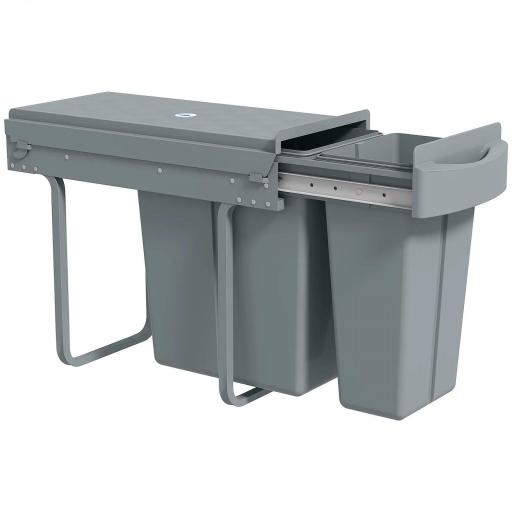 Cubo de Basura bajo Fregadero 2 Contenedores de Reciclaje Extraíble 20L+10L Deslizamiento Suave Gris [8]