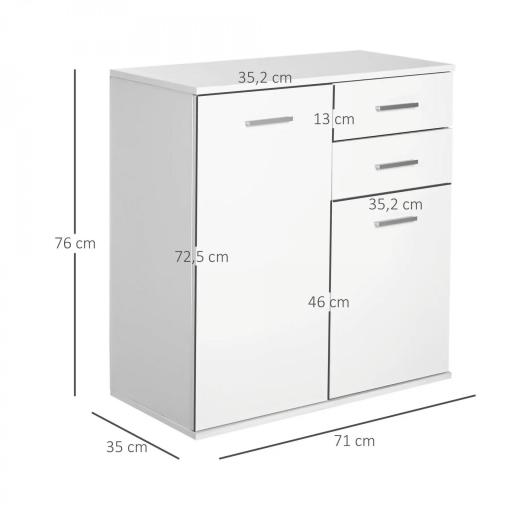 Mueble Auxiliar de Salón Aparador Estrecho con Puertas y Cajones 71x35x76cm Blanco [1]