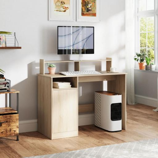 Escritorio con Estantería Moderno Escritorio con Compartimentos Abiertos Soporte para Monitor 108x50x94 cm Natural