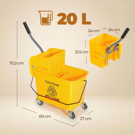 Cubo de Fregar 20L con Ruedas y Escurridor Cubo para Fregona con Separador de Agua 60x27x70,5 cm Amarillo [1]