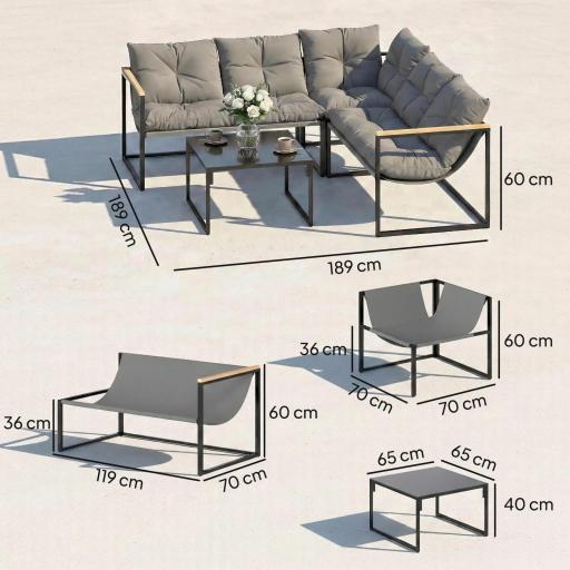 Conjunto de Jardín Exterior con Cojines Gruesos 2 Sofás de 2 Plazas Sofá de Esquina y Mesa de Centro de Vidrio Gris [1]