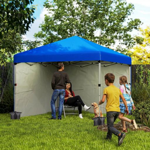 Carpa Plegable Pop-up 3x3 m con 2 Paredes Laterales Anti-UV Altura Ajustable Sacos de Arena y Bolsa de Transporte Azul