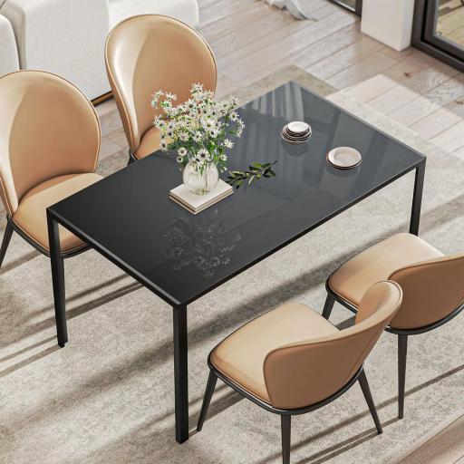 Mesa de Comedor de Cristal Rectangular para 6 Personas con Patas de Metal para Cocina Salón 140x80x75 cm Negro [4]