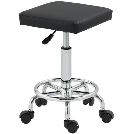 Taburete Giratorio Ajustable Con Asiento Acolchado Reposapiés y Ruedas para Salones y Talleres 34x34x50-66 cm Negro [10]