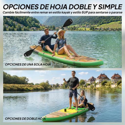 Tabla Paddle Surf Hinchable SUP Extra Largo de 335 cm con Asiento Remo Convertible Aletas Bomba y Mochila Carga 180 kg [6]