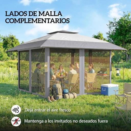 Carpa Plegable 4x4 m Pop-up con Doble Techo 4 Laterales de Malla Altura Ajustable Bolsa Transporte UPF30+ Gris [5]