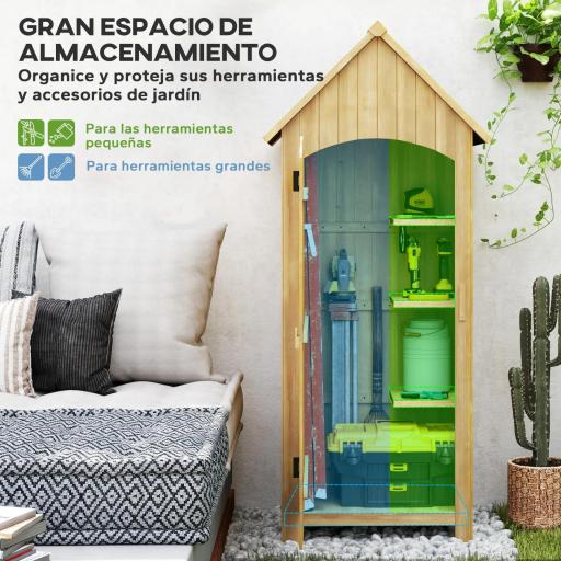 Caseta Jardín Exterior de Madera 77,5x54,2x179,5 cm 0,3 m² para Almacenaje de Herramientas con Estantes Puertas Natural [3]