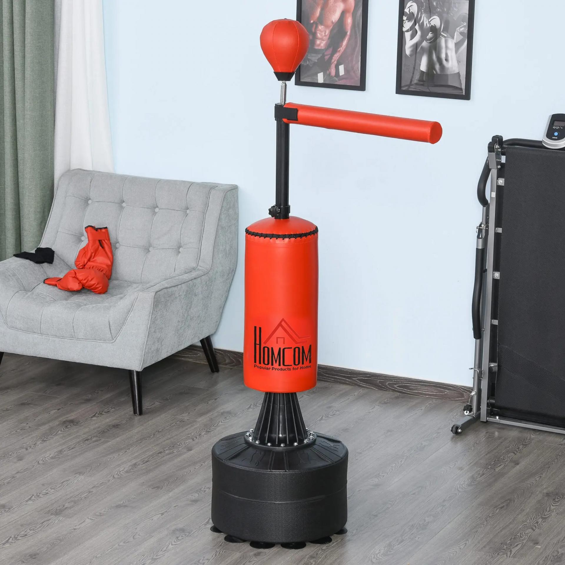 Saco de Boxeo de Pie con Bola de Velocidad y Barra Giratoria de 360° 88x48x155-205 cm Negro y Rojo