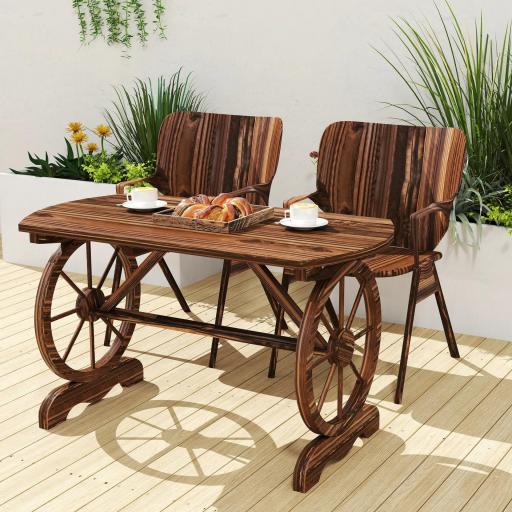 Mesa de Jardín de Madera de Abeto con Patas en Forma de Rueda Orificio para Sombrilla 120x63x70 cm Acabado Carbonizado [6]